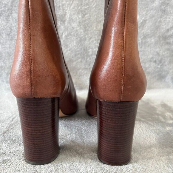 J.Crew Anya Mid Calf Stacked Boot Burnished Brown Leather Womens Size 12 - Picture 6 of 12
